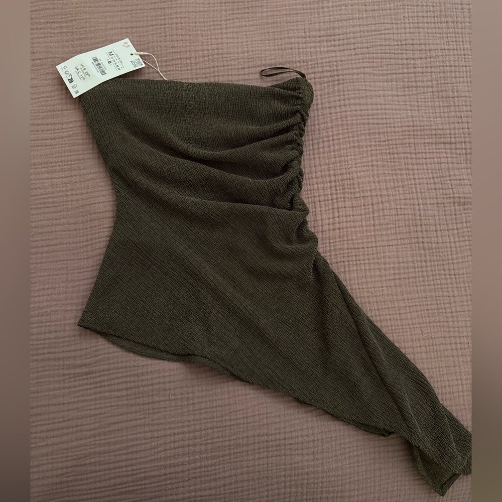 Zara Olive Green Asymmetric Ruched Camisole Top